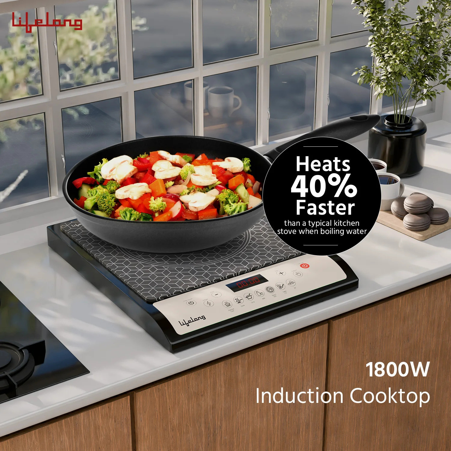 Image of Lifelong 1800 W Induction Cooktop Touch Panel (Black, White, LLIC102)