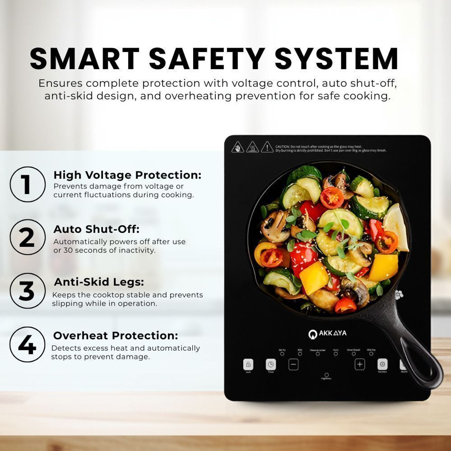 Image of AKKAYA 2200 W Infrared Cooktop Touch Panel (Black, AK-IR2200-CT)