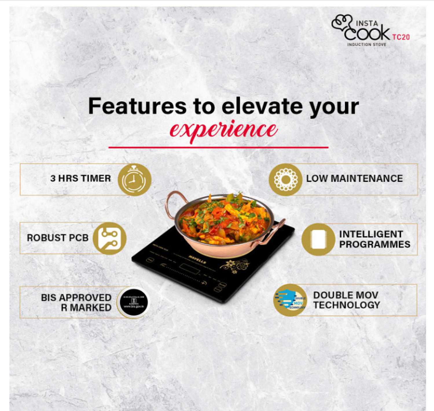 Image of HAVELLS 2000 W Induction Cooktop Touch Panel (Black, TC20)