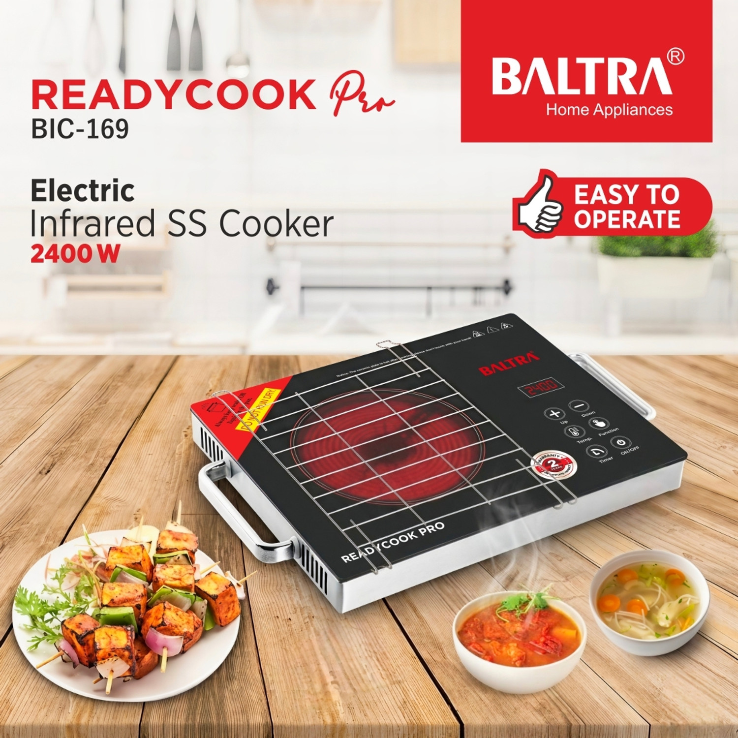 Image of Baltra 2400 W Infrared Cooktop Touch Panel (Black, BIC-169)
