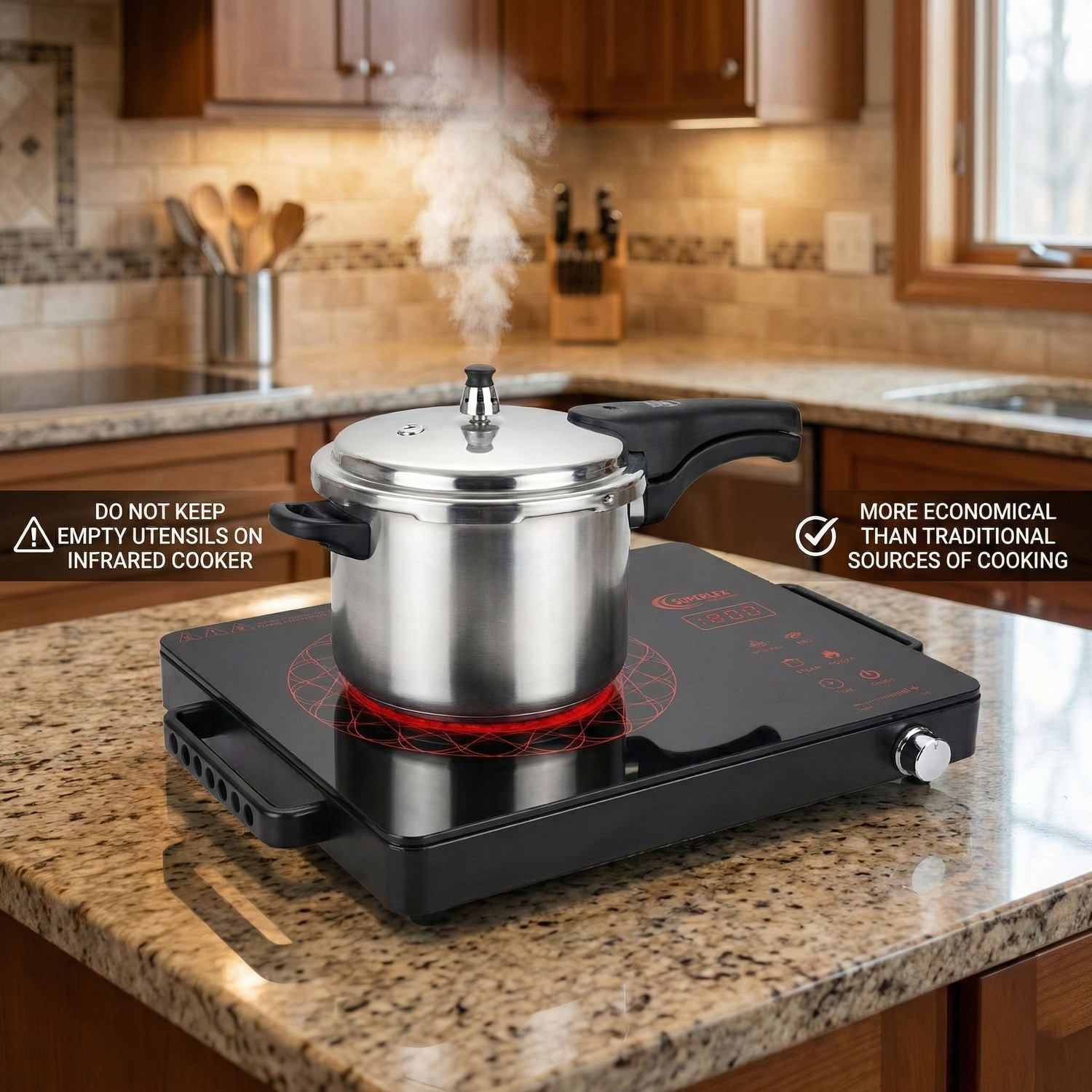 Image of SUPERLEX 2200 W Infrared Cooktop Touch Panel (Black, Infrared Cook,Grill & Polished Crystal Glass Plate, Digital Display 3 Modes)