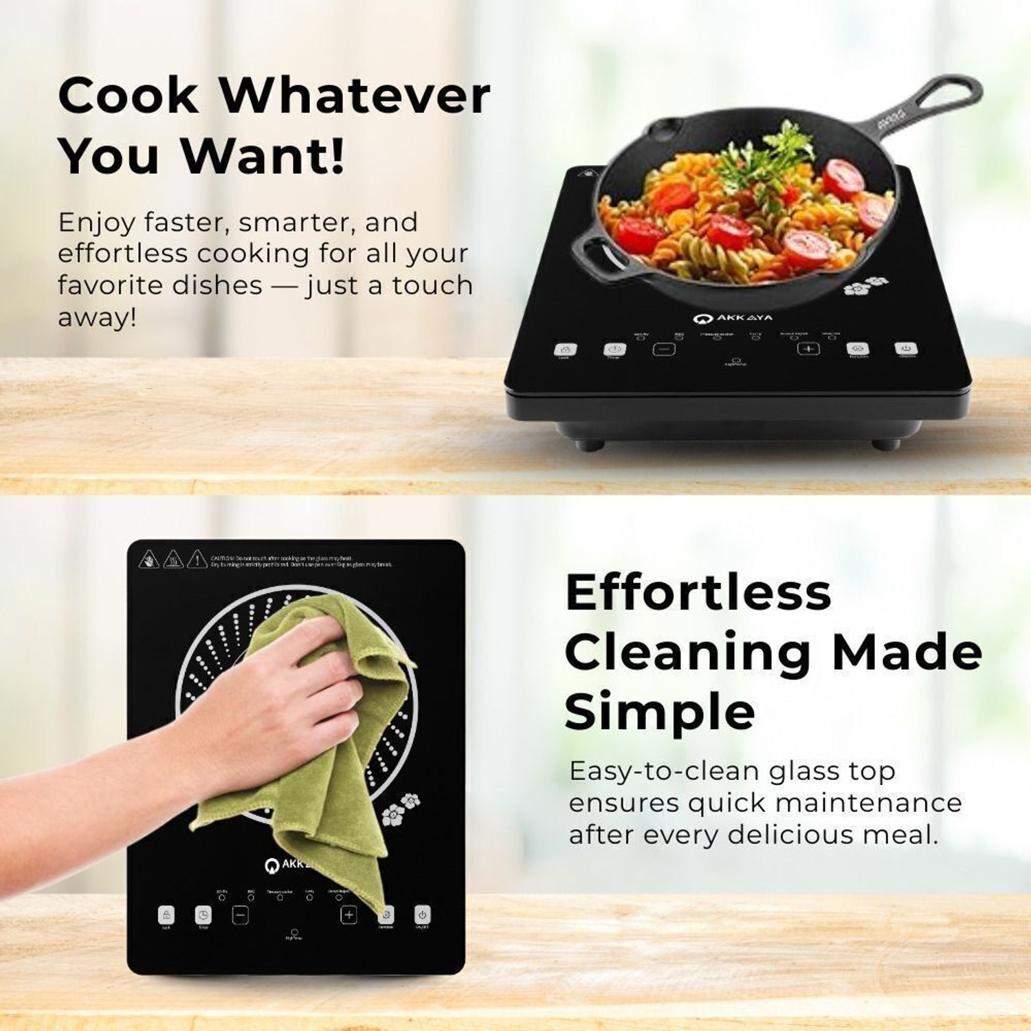 Image of AKKAYA 2200 W Infrared Cooktop Touch Panel (Black, AK-IR2200-CT)