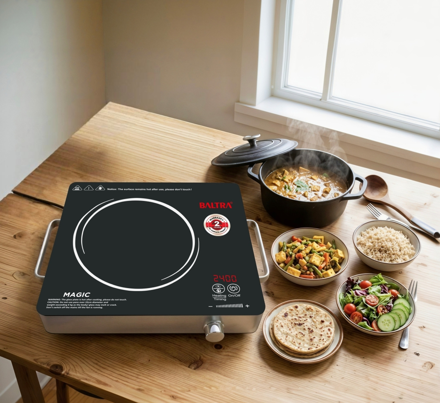 Image of Baltra 2400 W Infrared Cooktop Touch Panel, Jog Dial (Black, BIC-162, Magic)