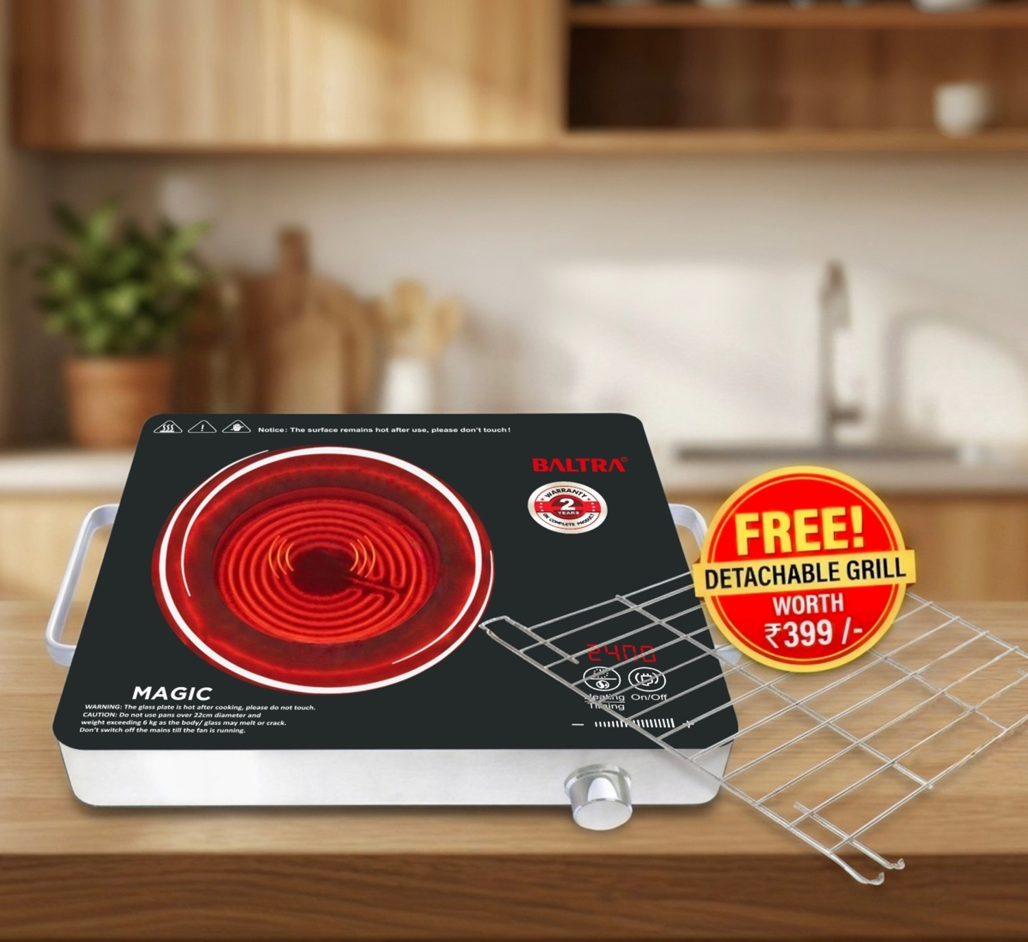 Image of Baltra 2400 W Infrared Cooktop Touch Panel, Jog Dial (Black, BIC-162, Magic)