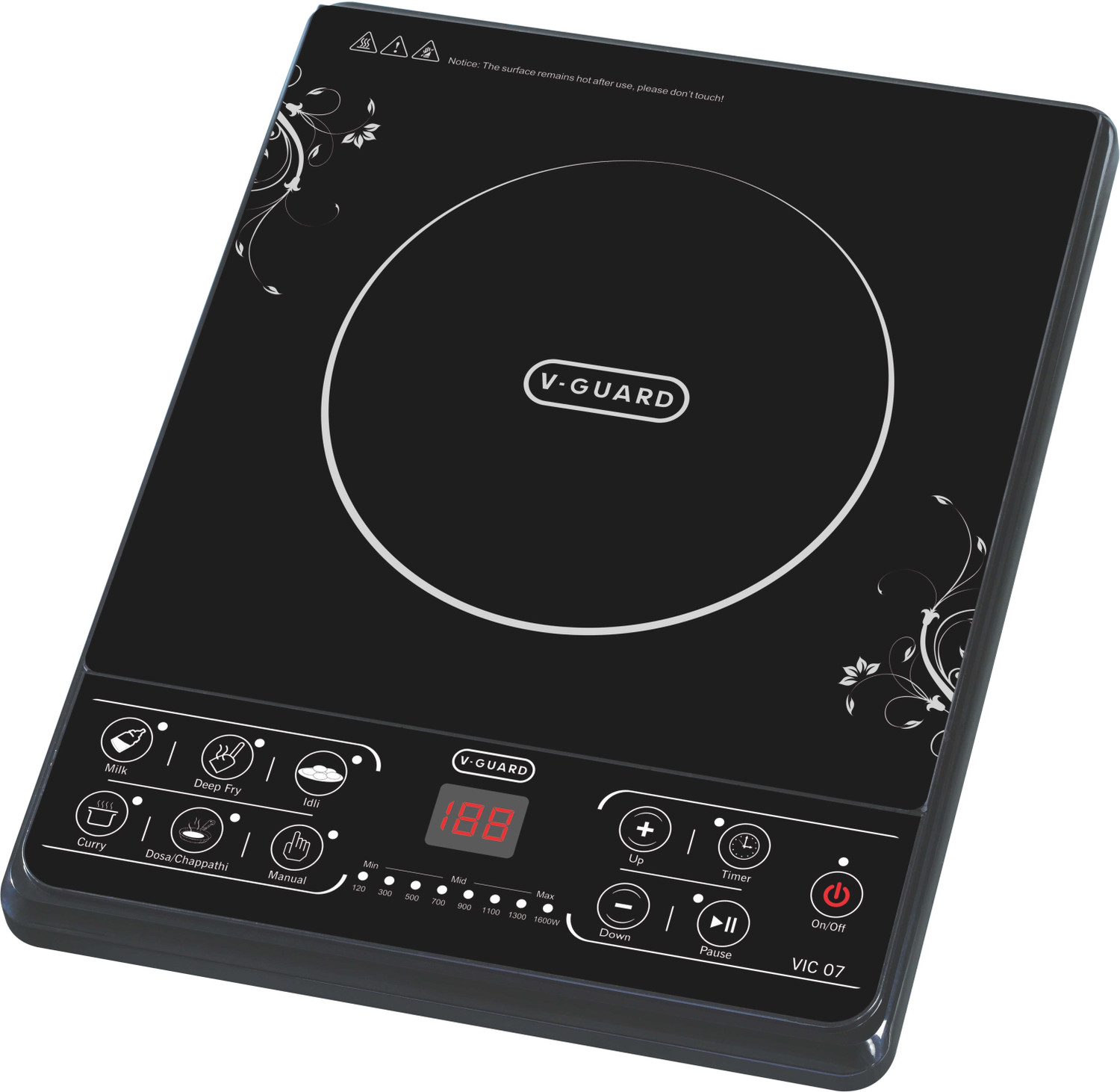 Image of V-Guard 2000 W Infrared Cooktop Touch Panel, Jog Dial (Black, VIRC 05)