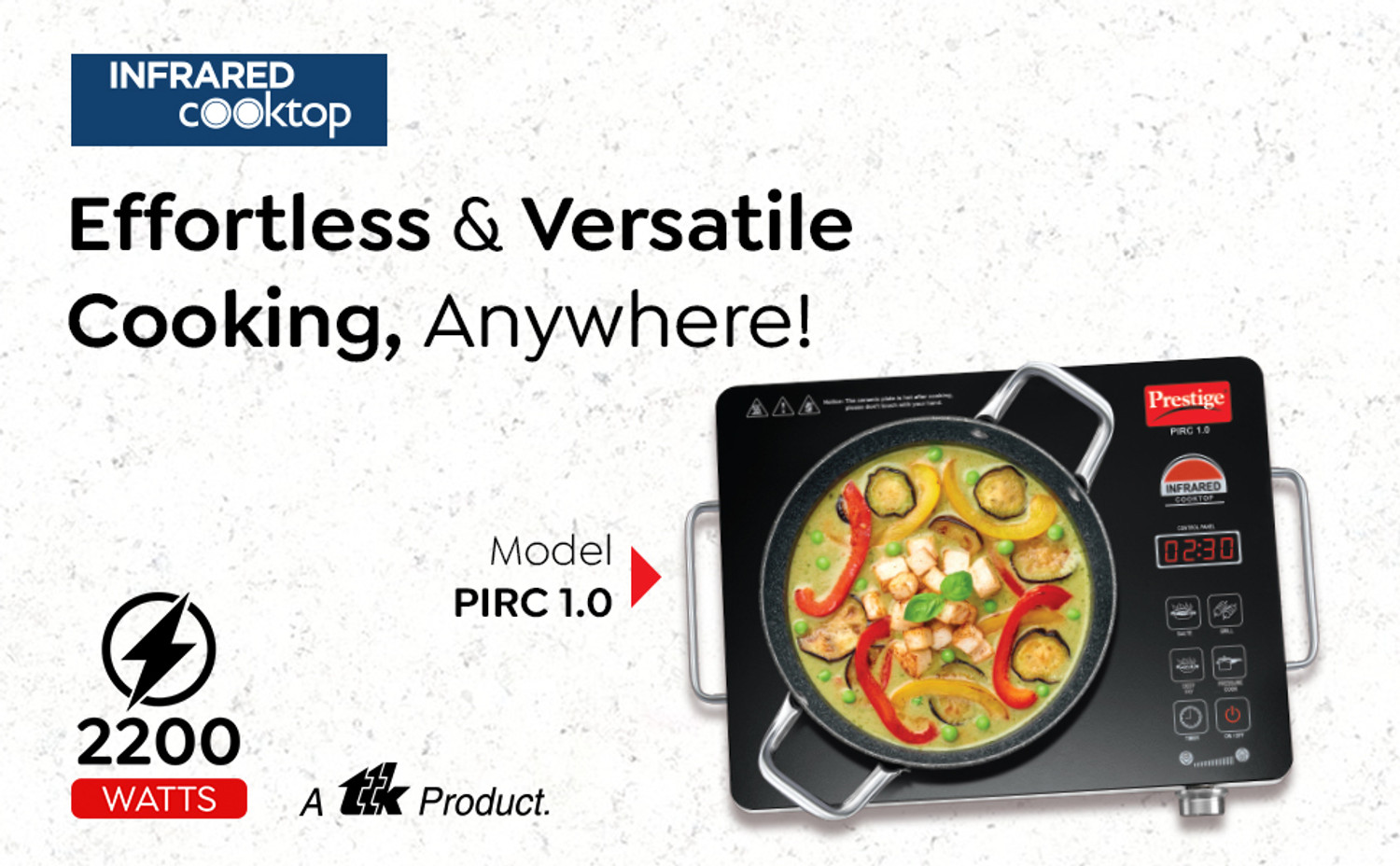 Image of TTK PRESTIGE 2200 W Infrared Cooktop Jog Dial, Touch Panel (Black, PIRC 1.0)