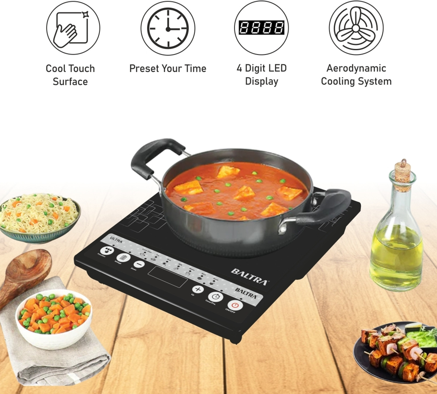 Image of Baltra 1400 W Induction Cooktop Push Button (Black, BIC-146)