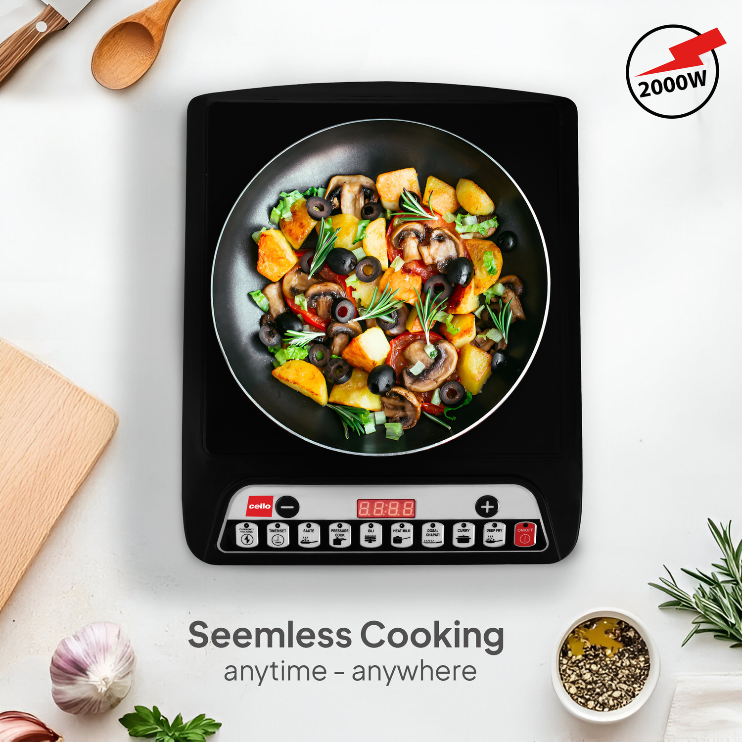 Image of Cello 2000 W Induction Cooktop Push Button (Black, Trion Induction Stove)
