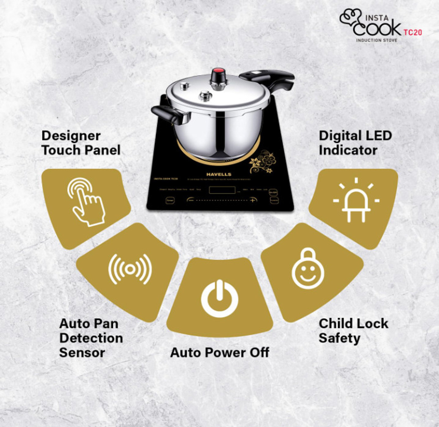Image of HAVELLS 2000 W Induction Cooktop Touch Panel (Black, TC20)