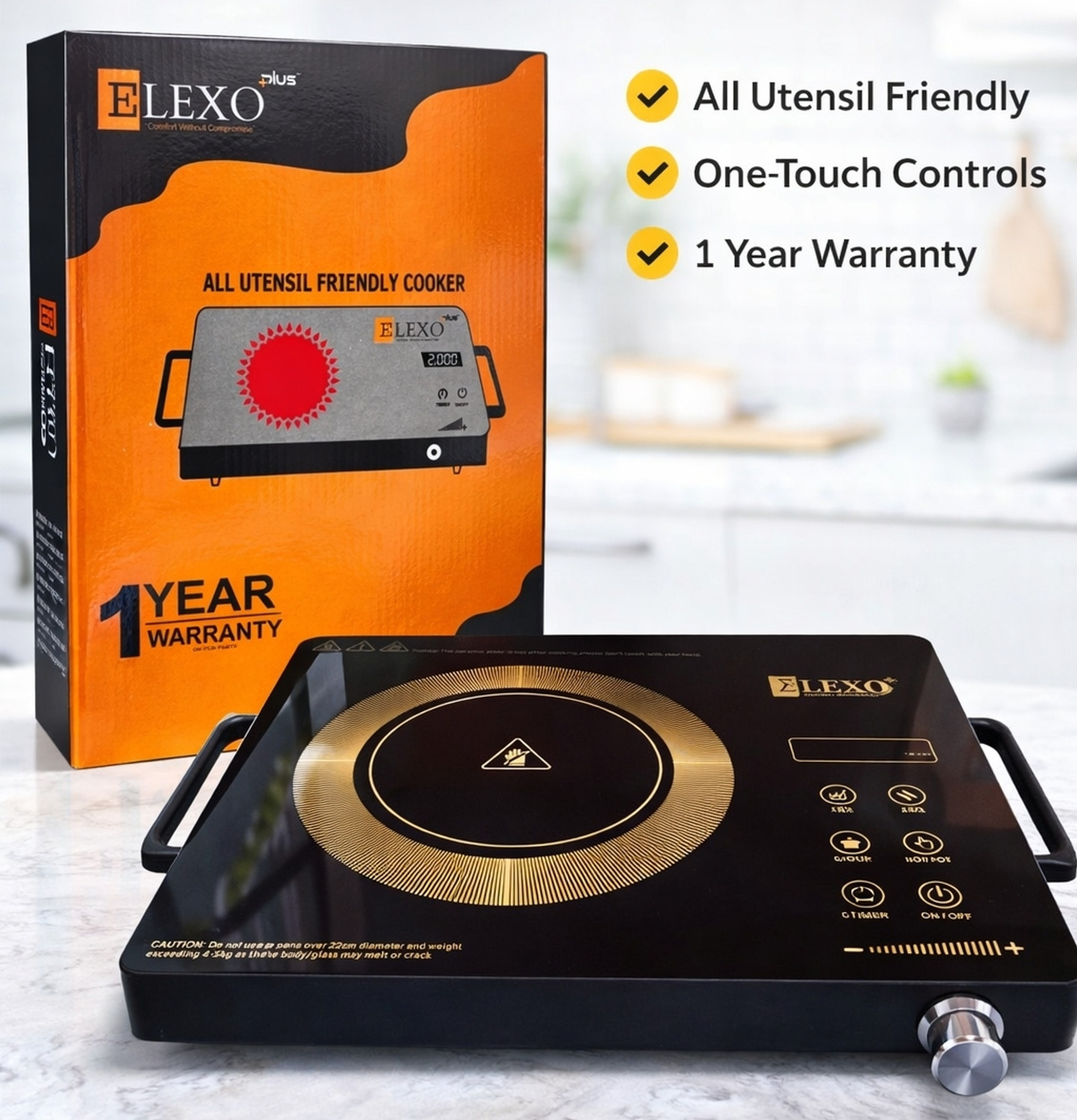 Image of ELEXOPLUS 2200 W Infrared Cooktop Touch Panel, Jog Dial (Multicolor, ELV-ROYAL-IR-2200W)