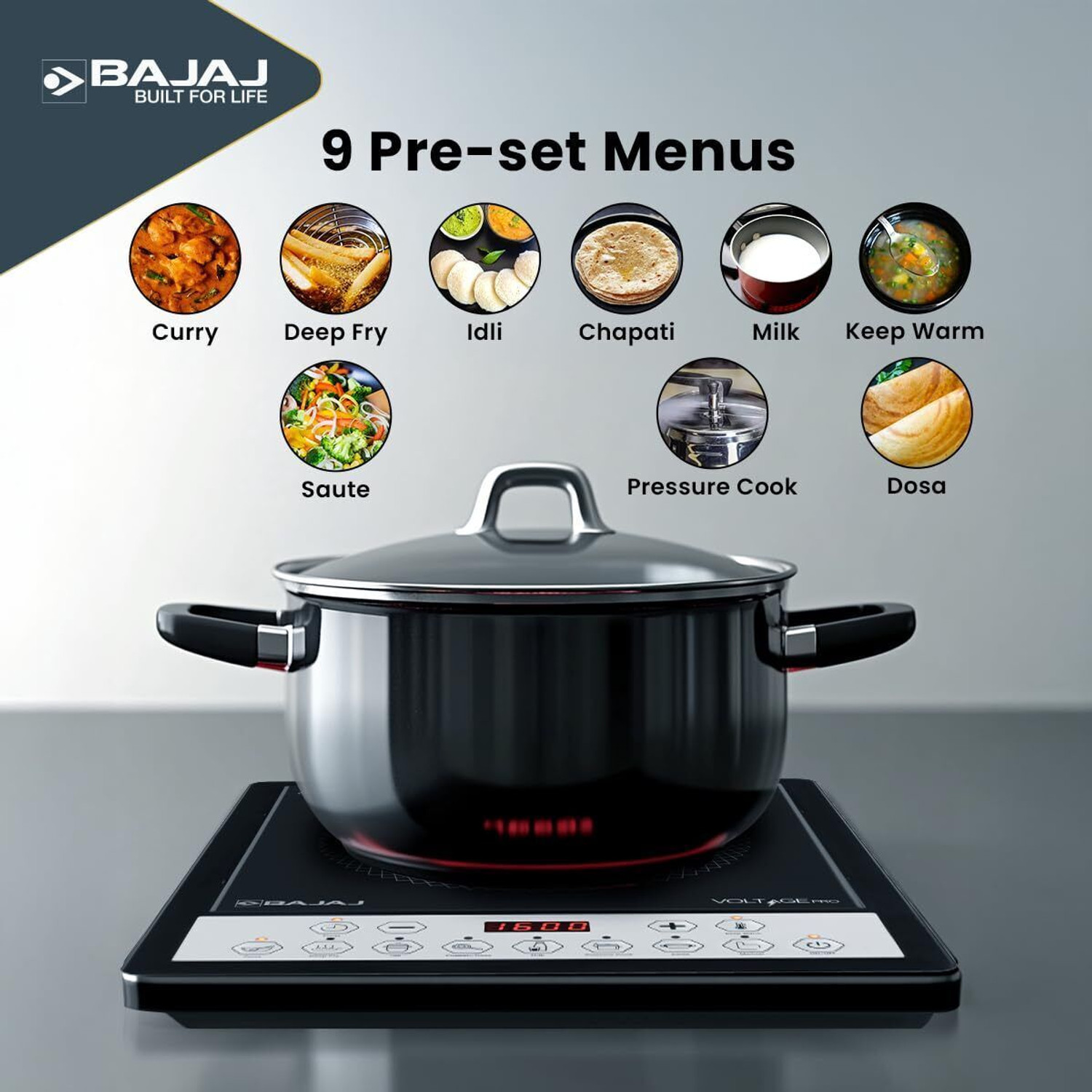 Image of BAJAJ 1600 W Induction Cooktop Push Button (Black, ICX 160TS NEO)
