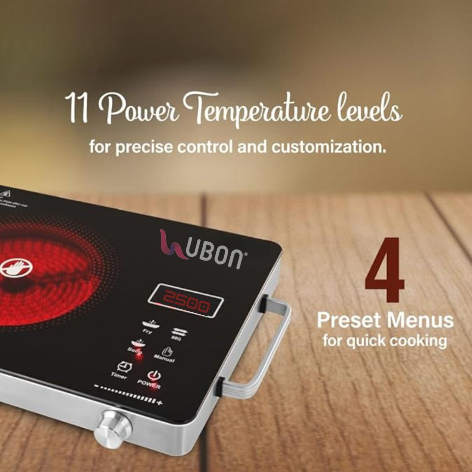 Image of Ubon 2500 W Infrared Cooktop Touch Panel (Black, 2500w Heavyduty Infrared Induction Cooktop for Efficient Smart Cooking)