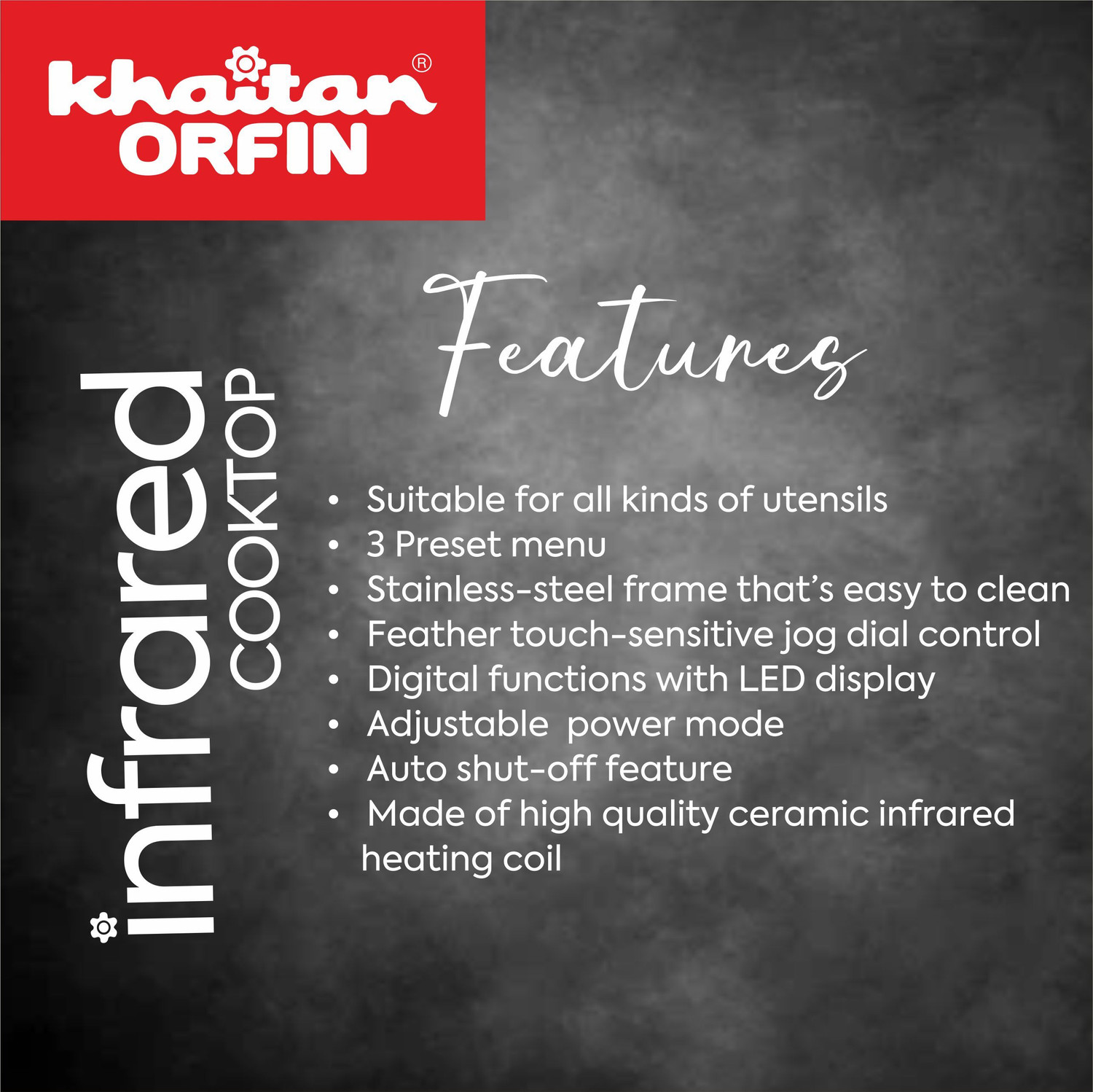 Image of Khaitan Orfin 2200 W Radiant Cooktop Touch Panel (Black, KO425)