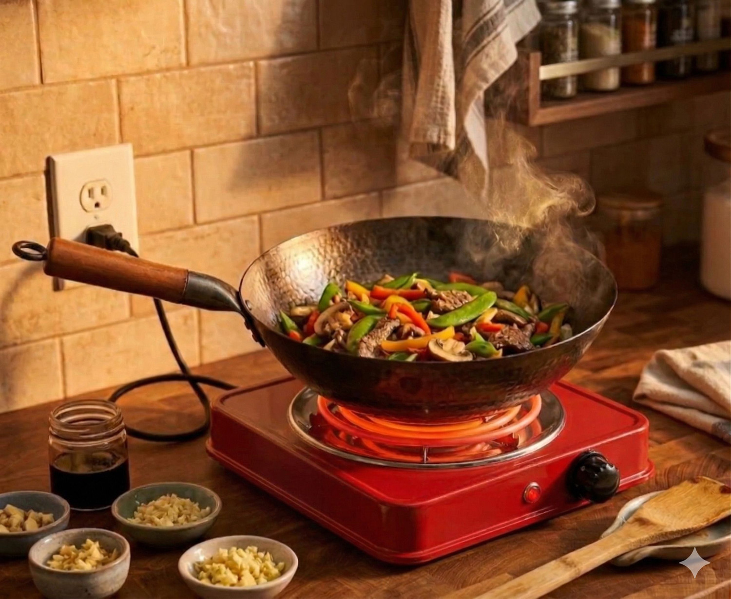 Image of CookJoy 1000 W Induction Cooktop Jog Dial (Red, 1000W Electric Coil Stove, Hotplate,)