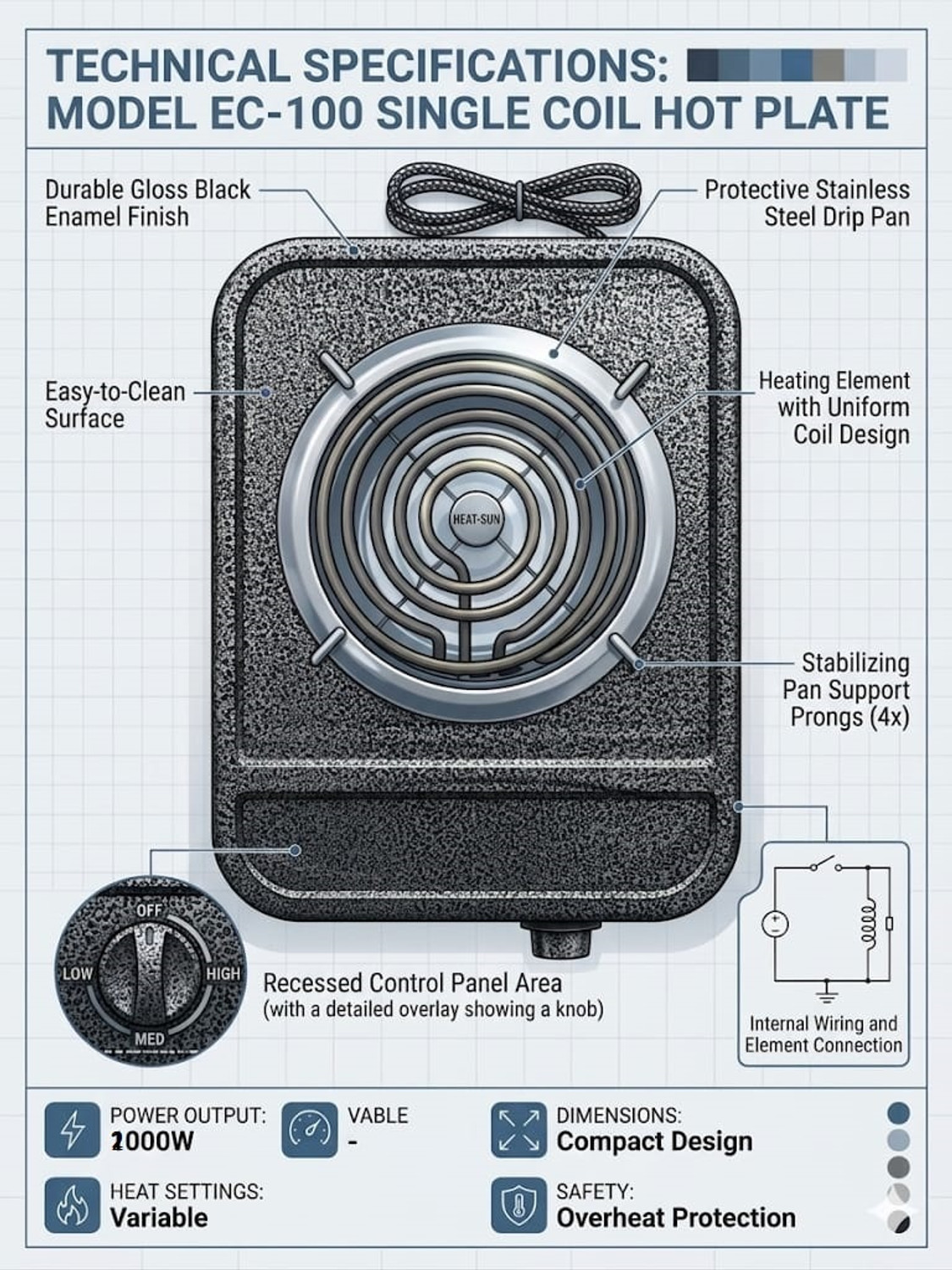 Image of BESTHOT 2000 W Infrared Cooktop Push Button (Silver, 2000W Electric Coil.)