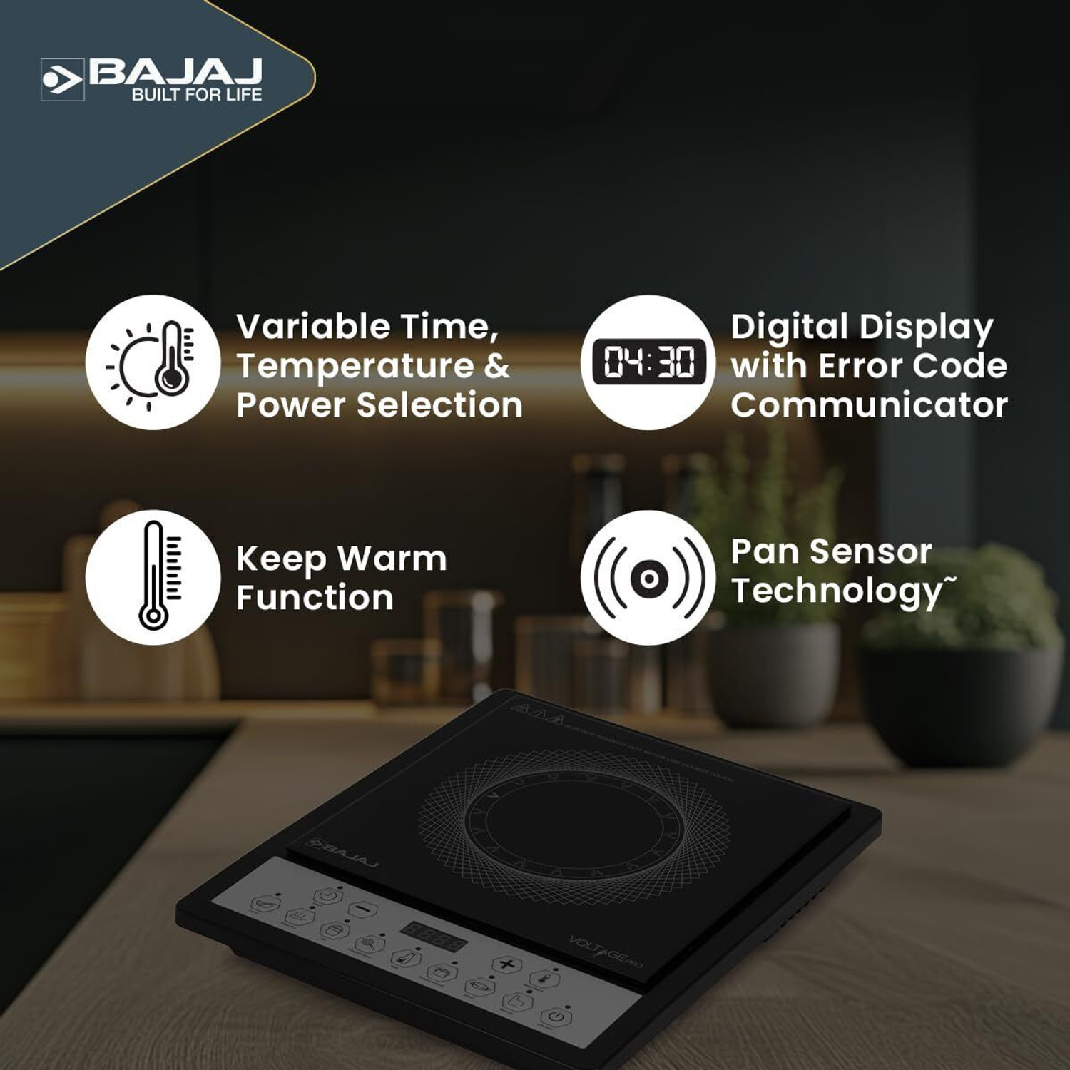 Image of BAJAJ 1600 W Induction Cooktop Push Button (Black, ICX 160TS NEO)