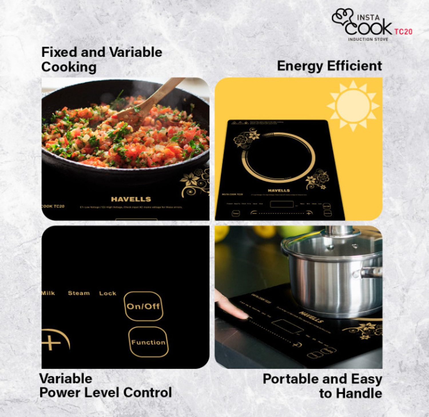 Image of HAVELLS 2000 W Induction Cooktop Touch Panel (Black, TC20)