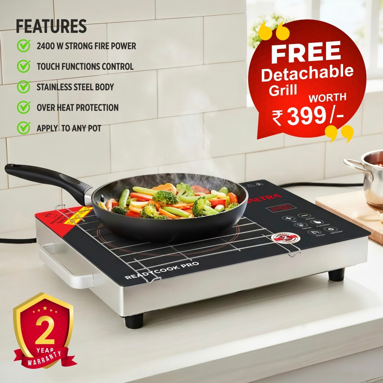 Image of Baltra 2400 W Infrared Cooktop Touch Panel (Black, BIC-169)