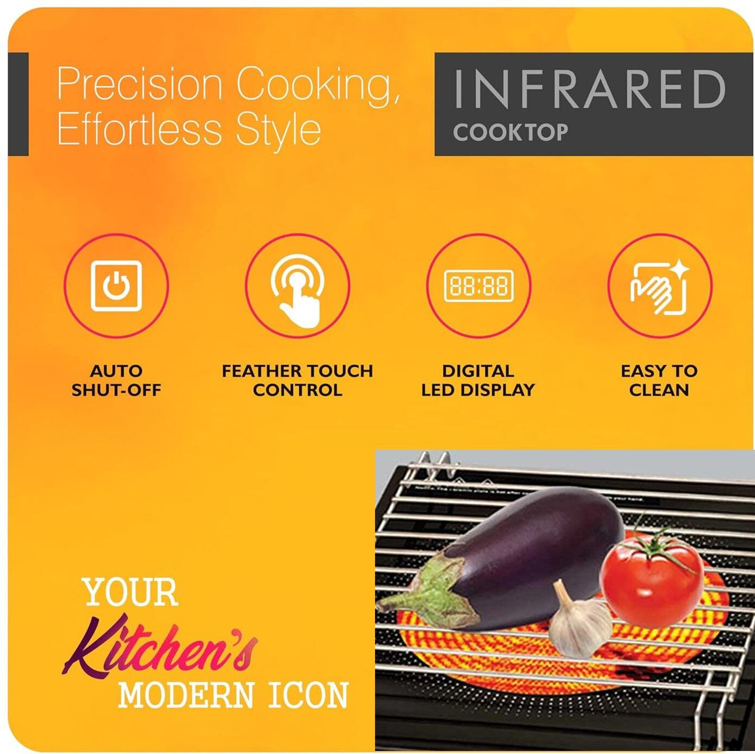 Image of Radhe 2200 W Induction Cooktop Touch Panel (Multicolor, FREE BBQ GRILL 2200WATT Touch Panel Infrared Induction (use with All Utensils))