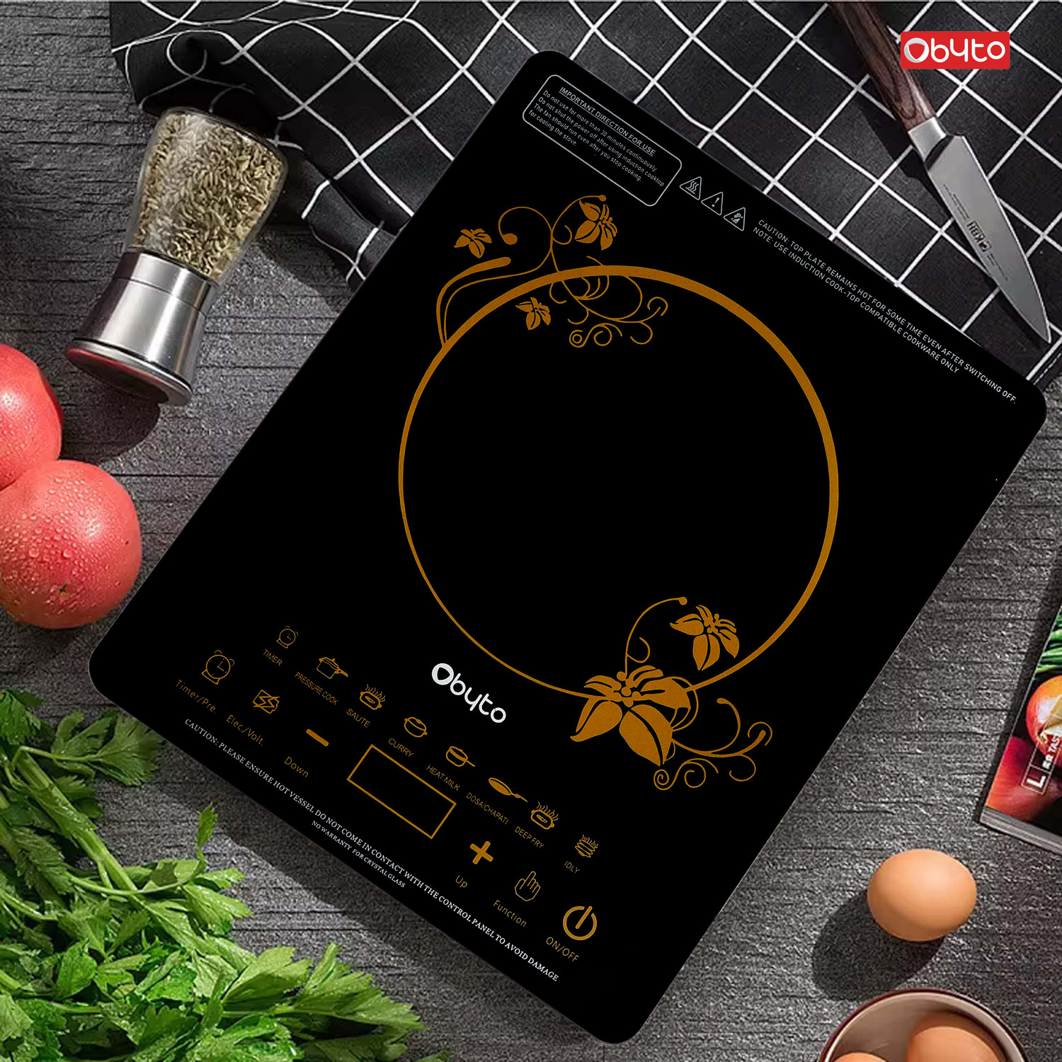 Image of OBYTO 2200 W Induction Cooktop Touch Panel (Black, OIDTC22X-BLACK)