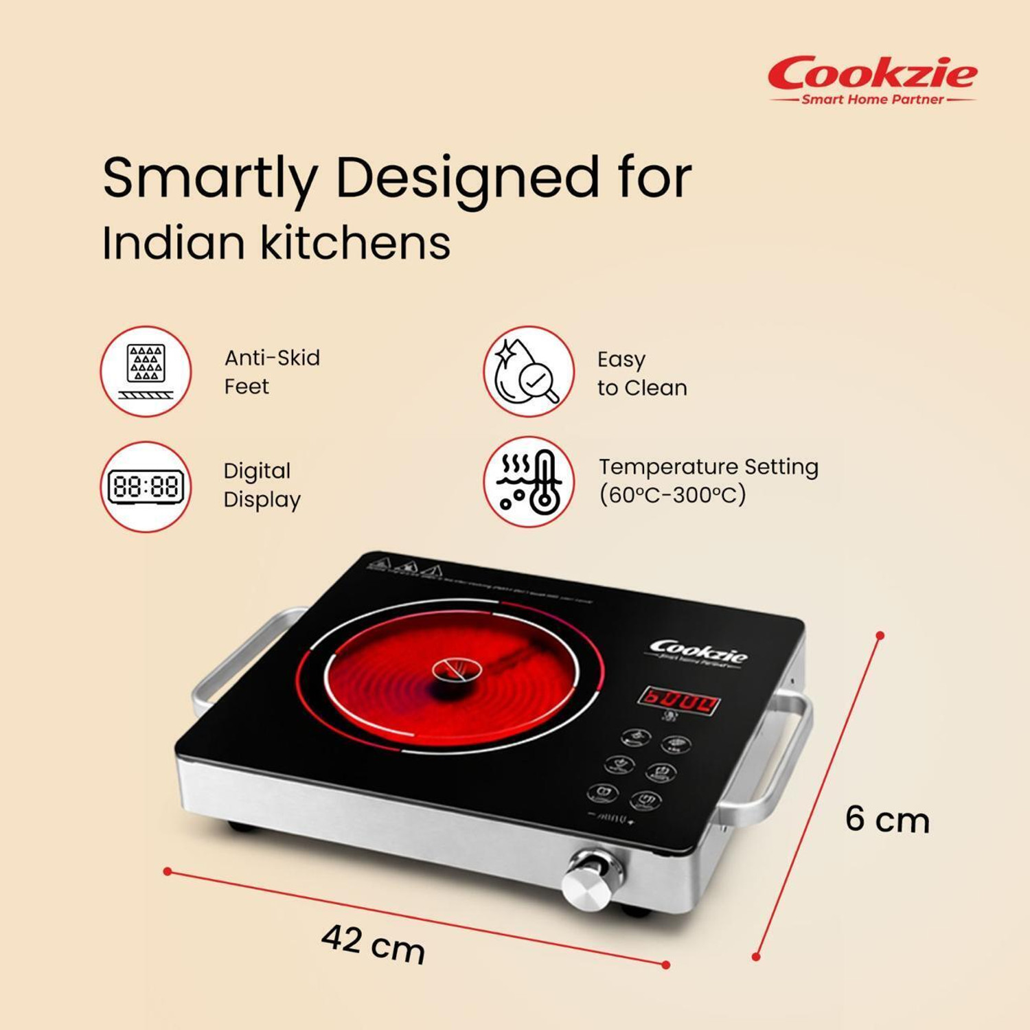 Image of Cookzie 2200 W Infrared Cooktop Touch Panel (Black, IIC-2200)