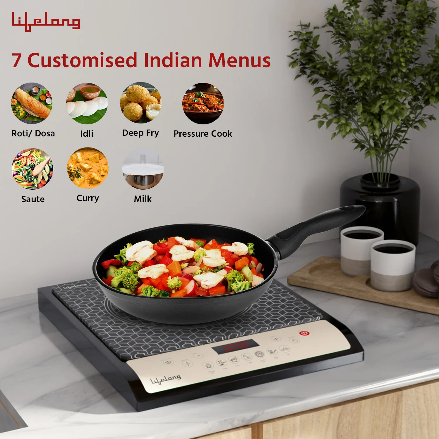 Image of Lifelong 1800 W Induction Cooktop Touch Panel (Black, White, LLIC102)