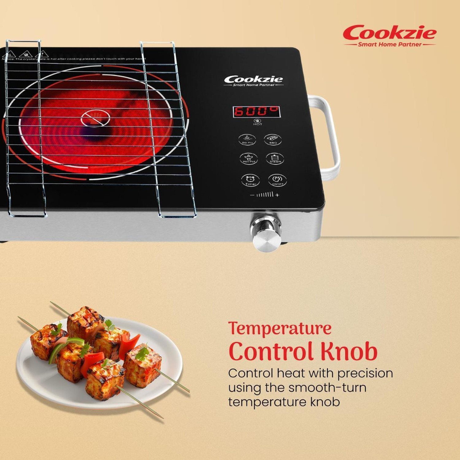 Image of Cookzie 2200 W Infrared Cooktop Touch Panel (Black, IIC-2200)