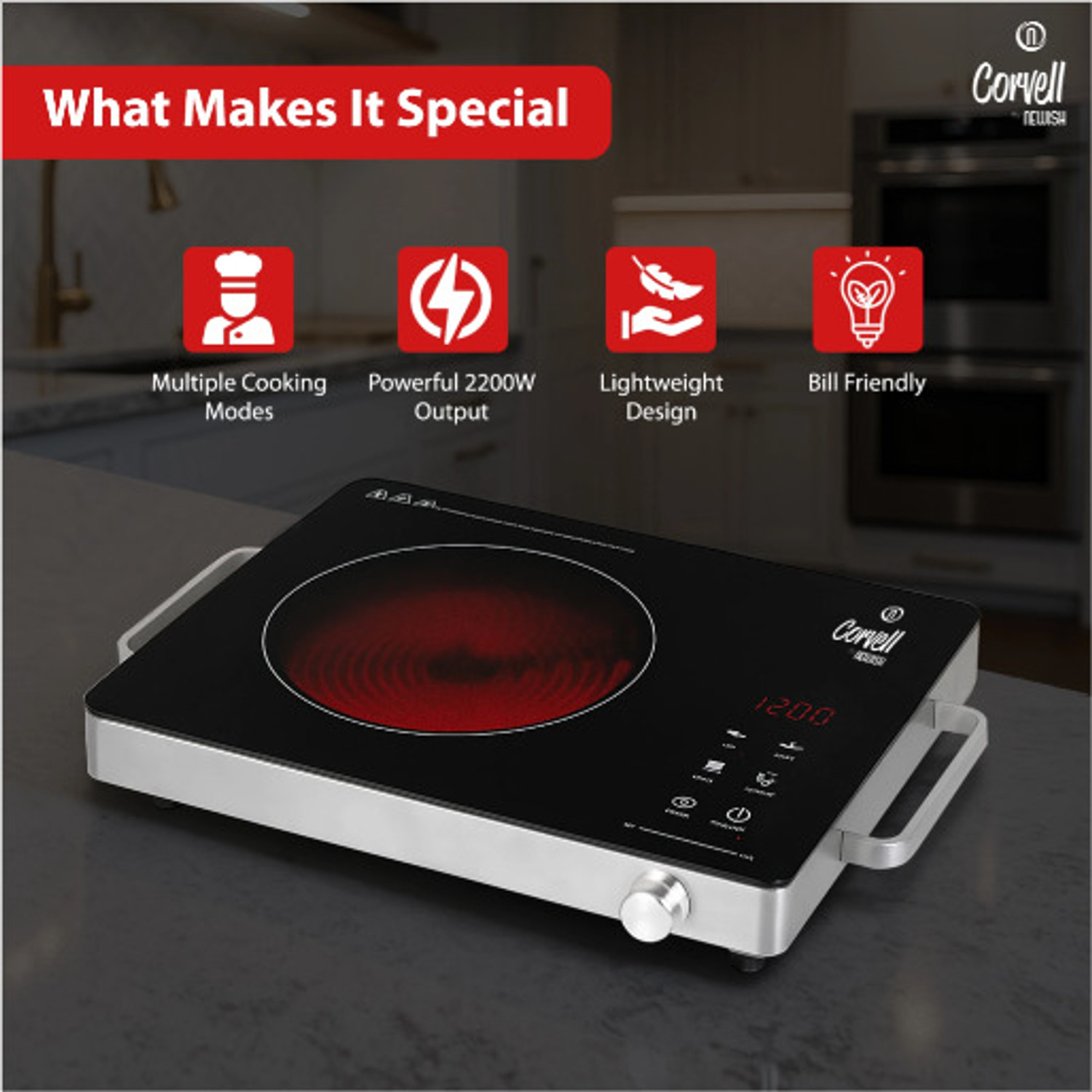 Image of Kutchina 2000 W Infrared Cooktop Push Button (Black, BOLT EXCEL)