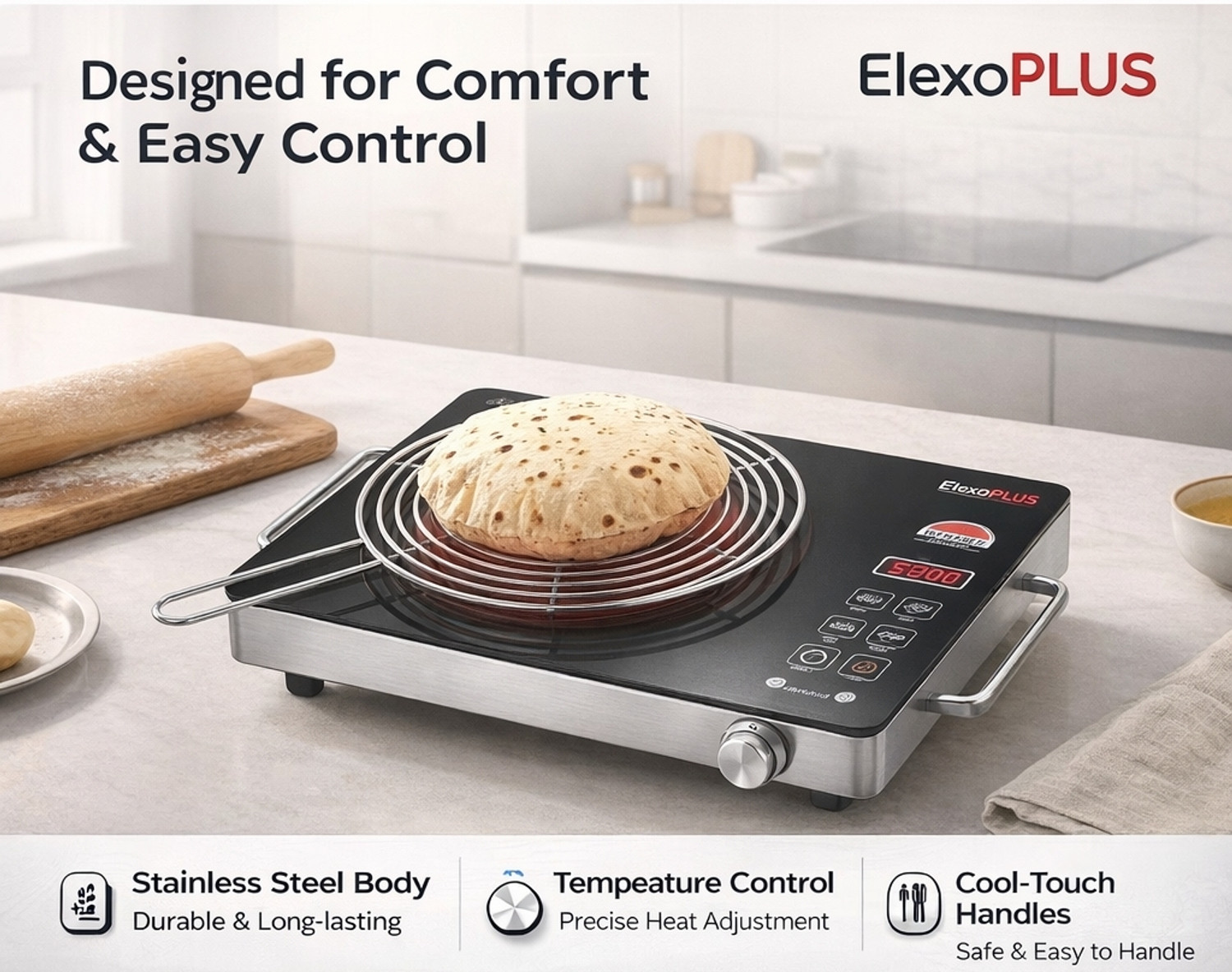 Image of ELEXOPLUS 2200 W Infrared Cooktop Touch Panel, Jog Dial (Multicolor, ELV-ROYAL-IR-2200W)