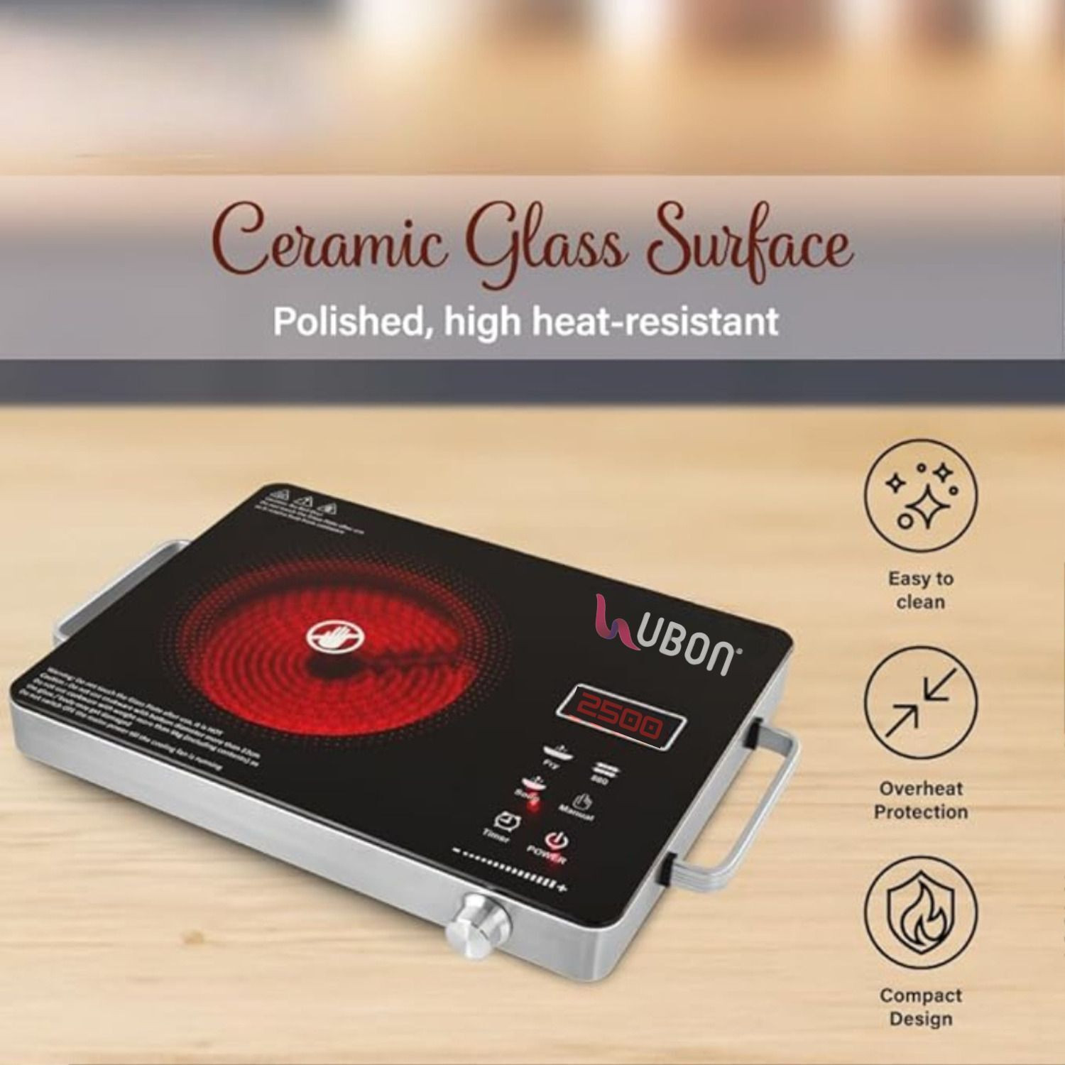 Image of Ubon 2500 W Infrared Cooktop Touch Panel (Black, 2500w Heavyduty Infrared Induction Cooktop for Efficient Smart Cooking)