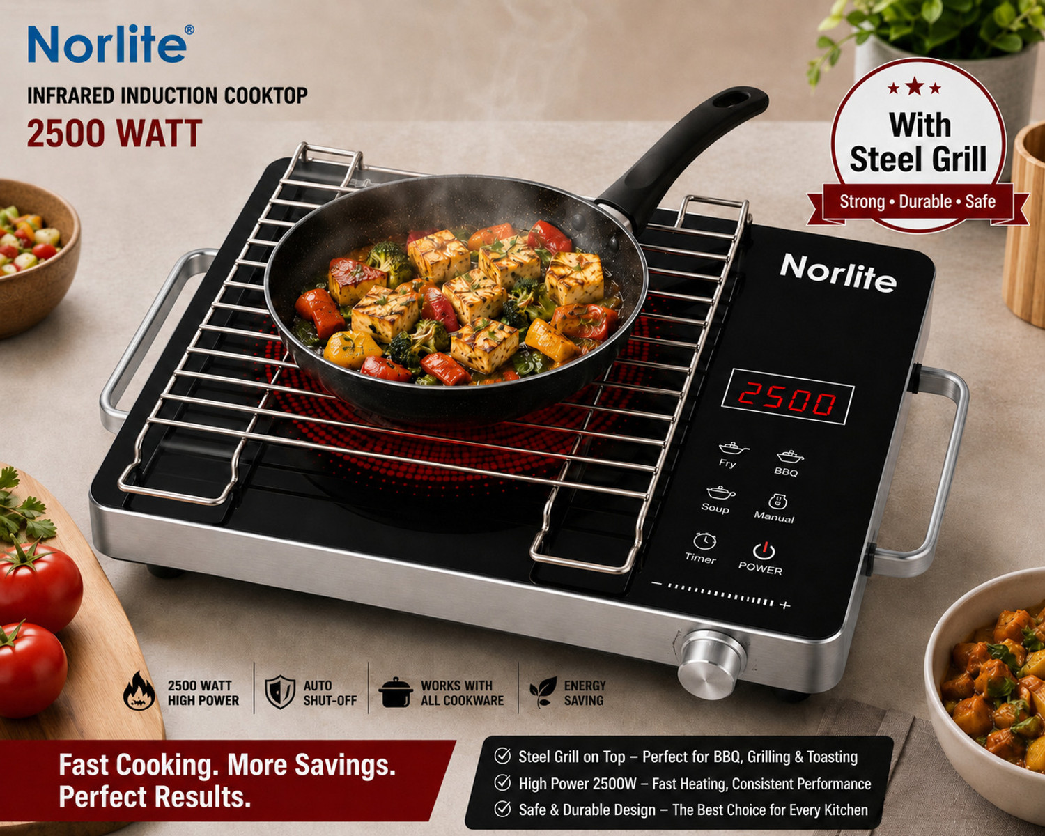 norlite 2500W Infrared Cooktop Touch Panel Black - Image 1