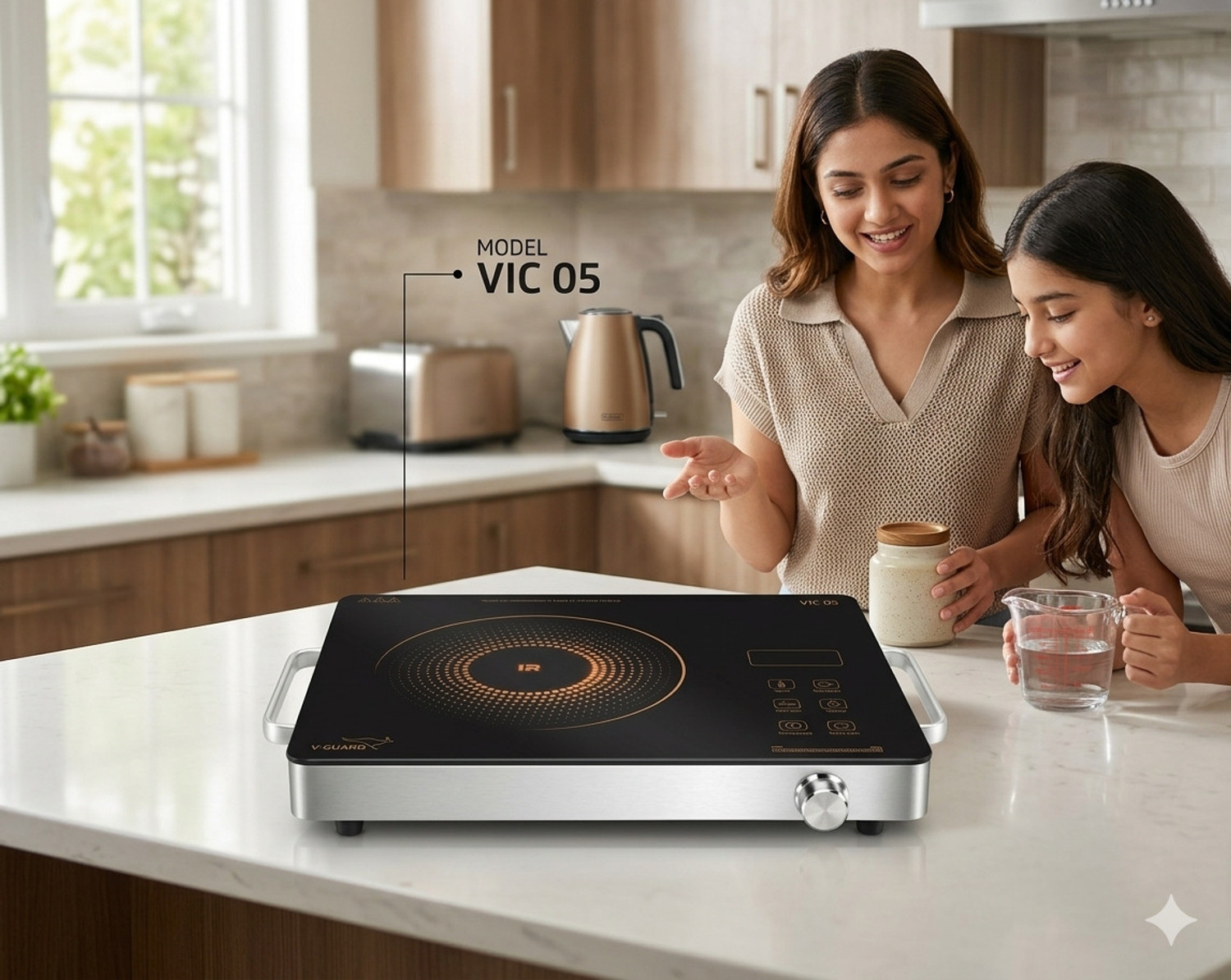 Image of V-Guard 2000 W Infrared Cooktop Touch Panel, Jog Dial (Black, VIRC 05)