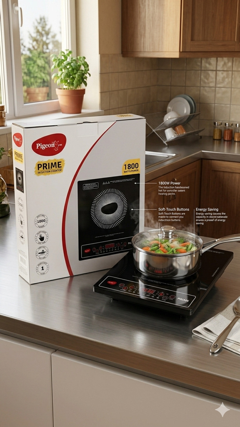 Image of Pigeon 1800 W Induction Cooktop Push Button (Black, Prime Induction)