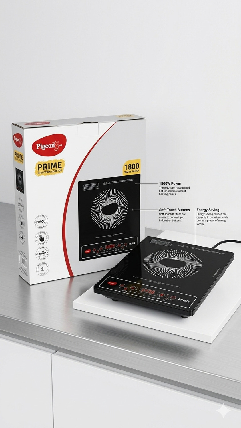 Image of Pigeon 1800 W Induction Cooktop Push Button (Black, Prime Induction)