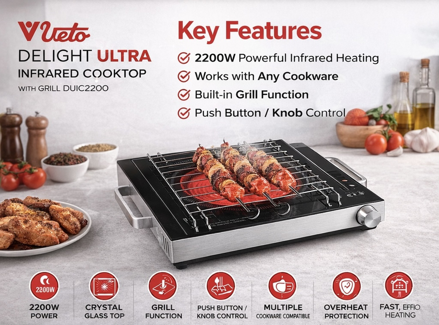 Image of Veto 2200 W Infrared Cooktop Touch Panel (Black, DUIC2200)