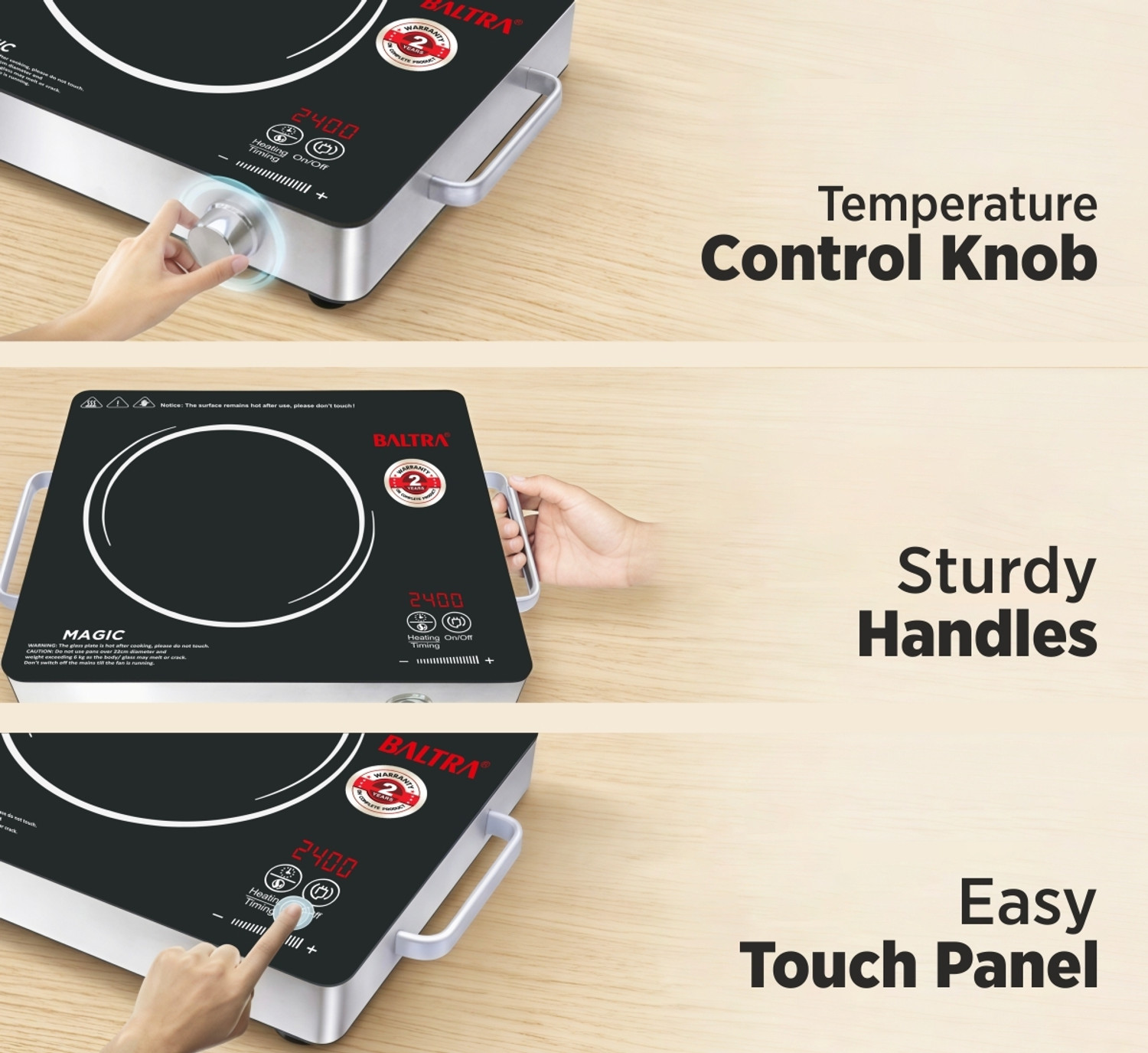Image of Baltra 2400 W Infrared Cooktop Touch Panel, Jog Dial (Black, BIC-162, Magic)