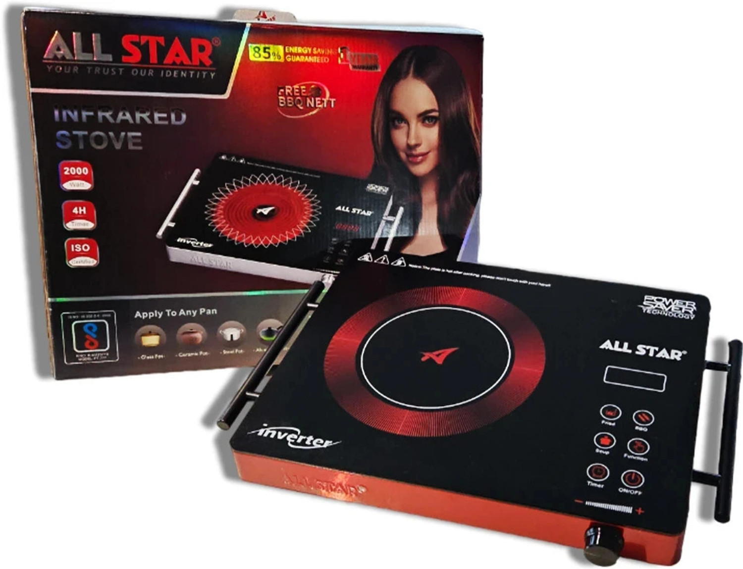Image of All Star 2200 W Induction Cooktop Touch Panel (Red, ASIF0101)