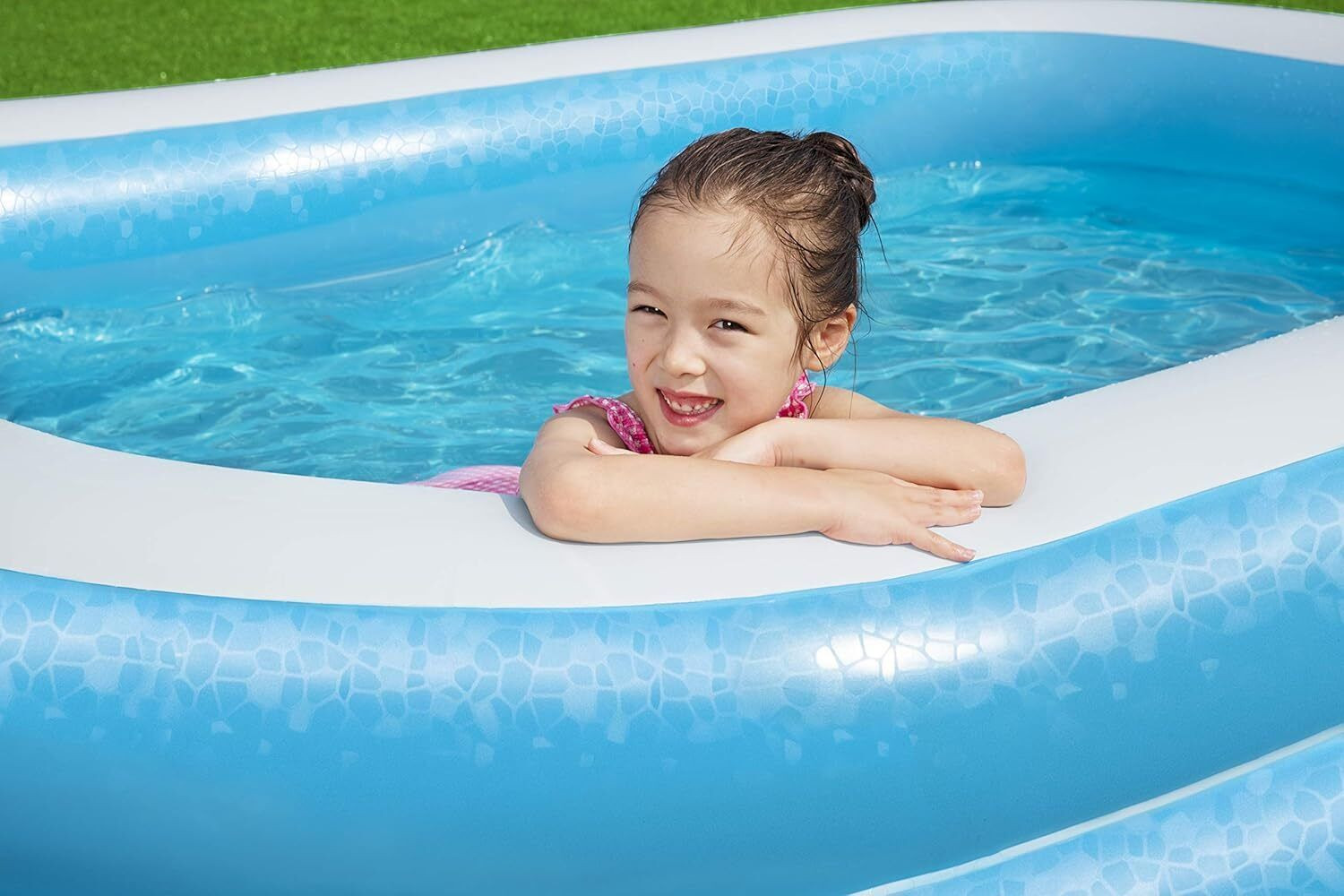 Image of EDENGLOW 8.5 FT. Bath tub for Baby Inflatable Rectangular Pool with Air Pump Family Pool Inflatable Swimming Pool (Blue)