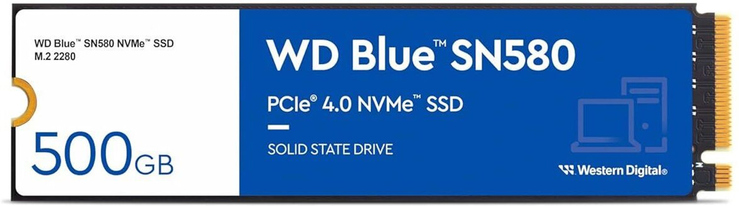 Image of WD SN580 500 GB All in One PC's, Desktop, Laptop Blue PCIe NVMe Internal Solid State Drive (SSD) (?WDS500G3B0E) (Interface: PCIe NVMe, Form Factor: M.2)