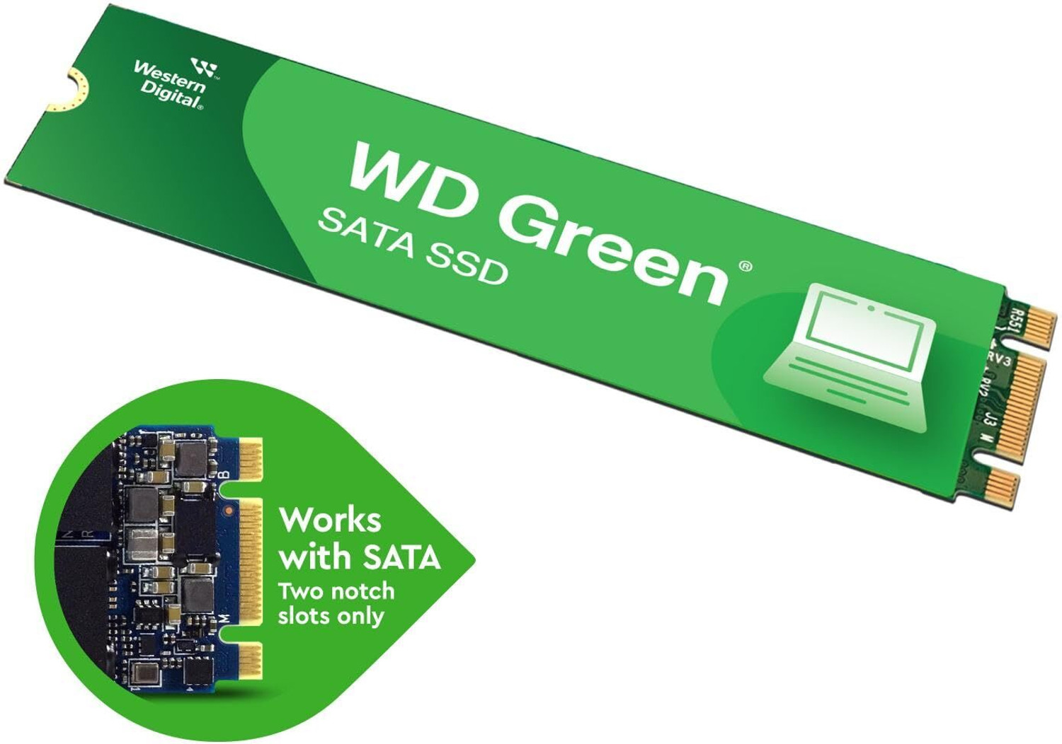 Image of WD SATA M.2 240 GB Laptop, Desktop Green M.2 Internal Solid State Drive (SSD) (WDS240G3G0B) (Interface: M.2, Form Factor: M.2)