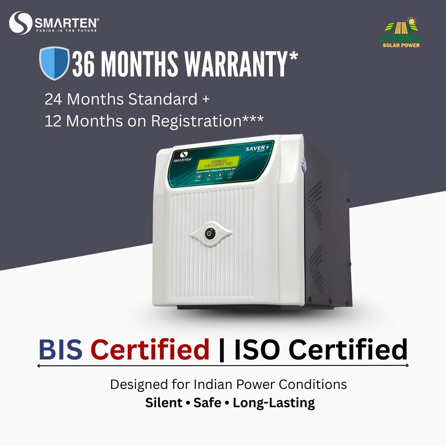 Image of SMARTEN-Fusion is the future SAVER+ 2675 / 24V Dual Battery Supports, 70A Solar Controller, Inverter For Heavy Load Use with 36 Months Warranty Solar Compatible Pure Sine Wave Inverter (2650 VA)