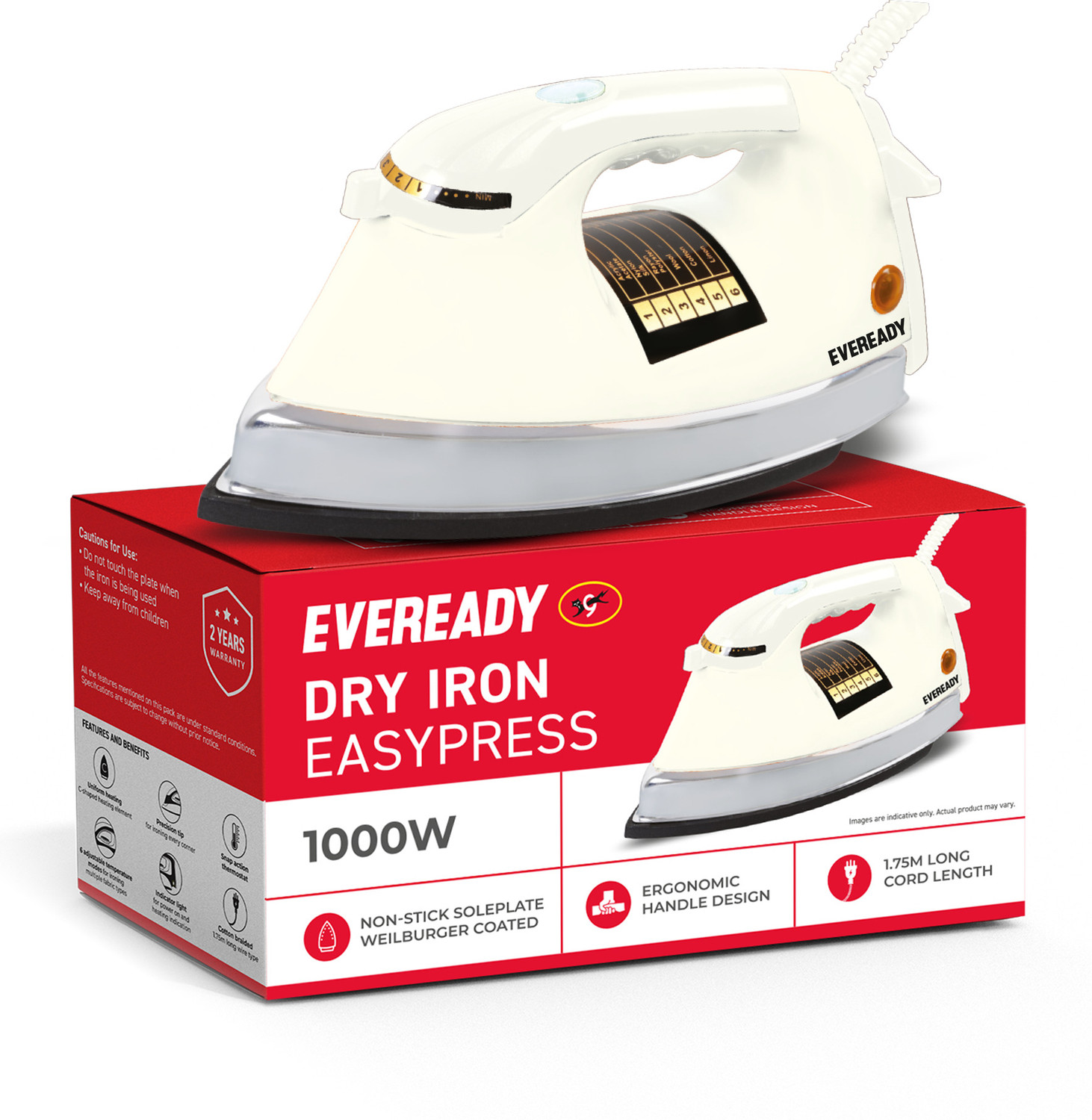 Image of HAVELLS Czar 1000 W Dry Iron (White & Ruby)