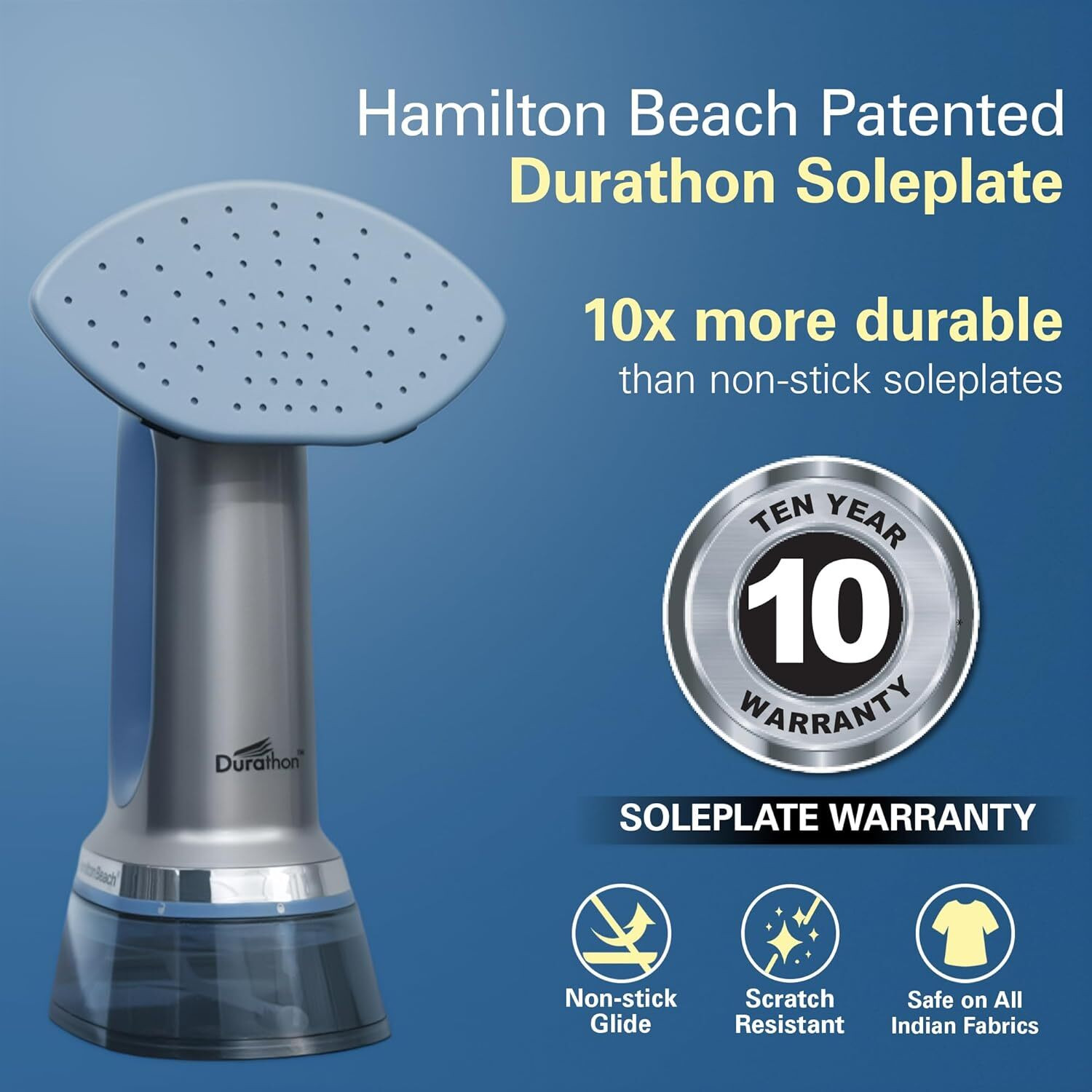 Image of Hamilton Beach 11590 1700 W Garment Steamer (Silver and blue)