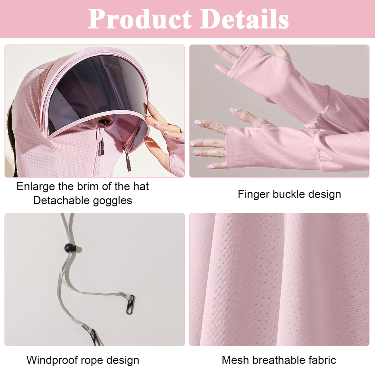 Image of PALAY Wide Brim Hat Protection Jacket Lightweight Full Zip up Outdoor Riding Protective Jacket (Pink, Free)