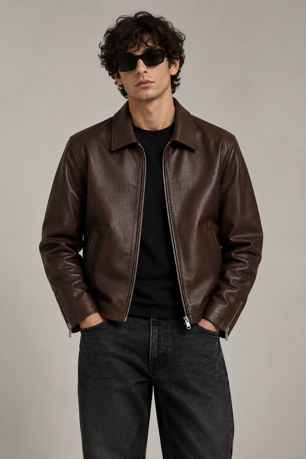 StyleNest Men Solid Leather Jacket - Image 1