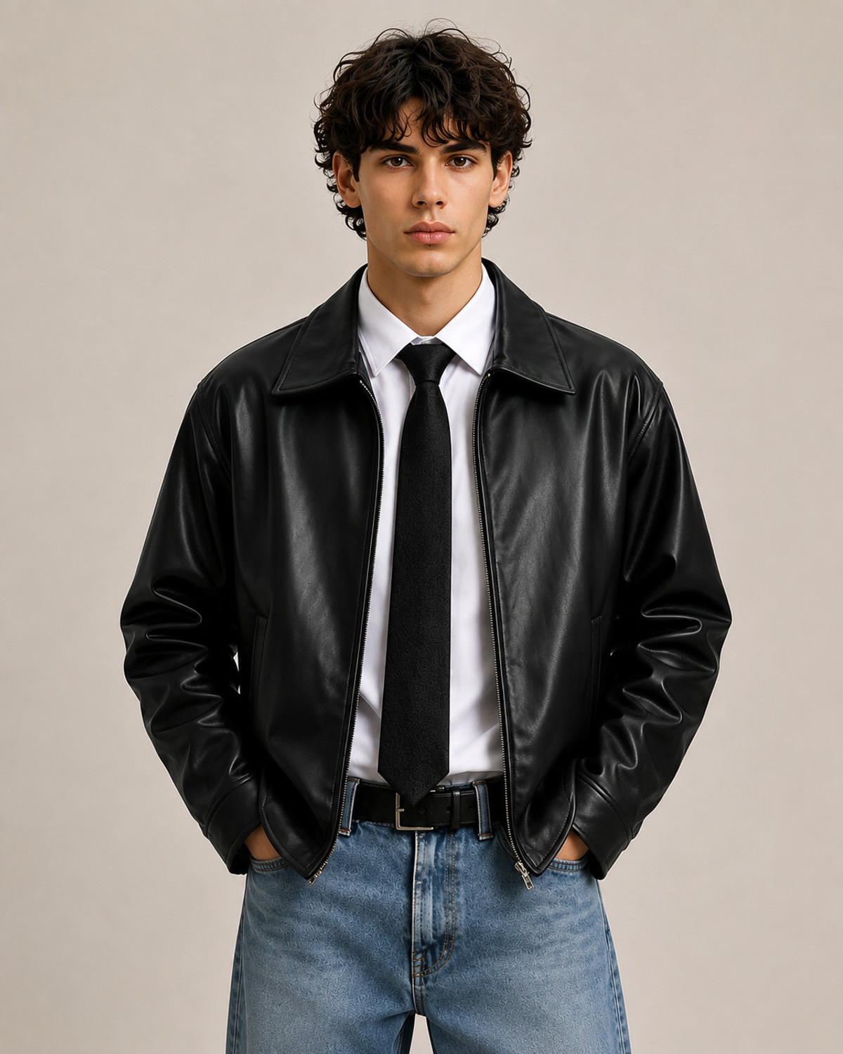 Gigavibe Men Solid Leather Jacket - Image 1