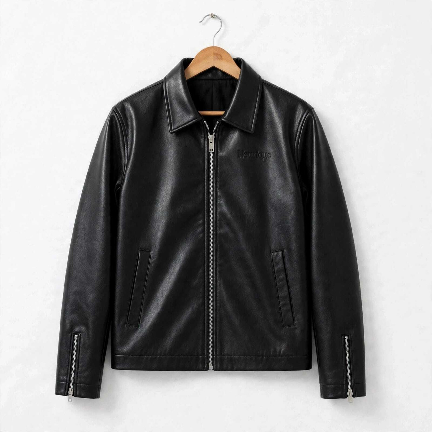 NOURIQUE Men Solid Leather Jacket - Image 1