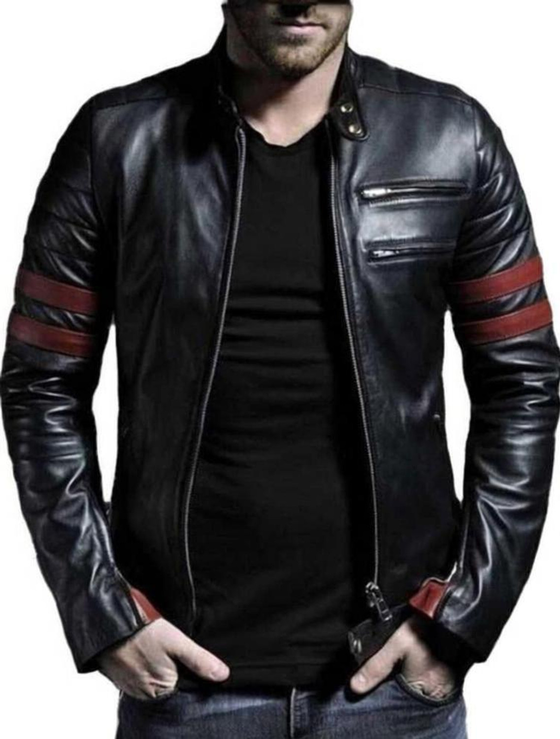 Image of hamedgarments Men Solid Leather Jacket