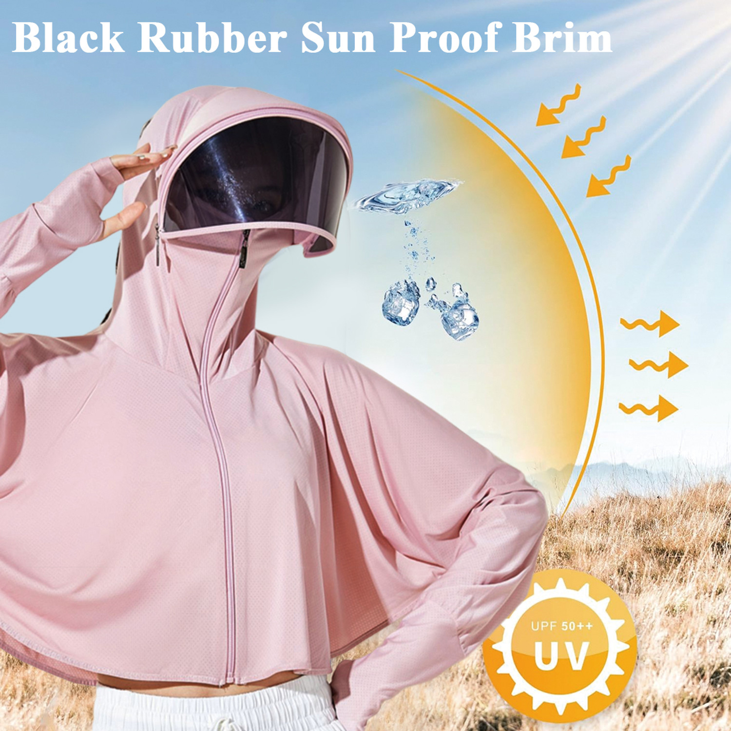 Image of PALAY Wide Brim Hat Protection Jacket Lightweight Full Zip up Outdoor Riding Protective Jacket (Pink, Free)
