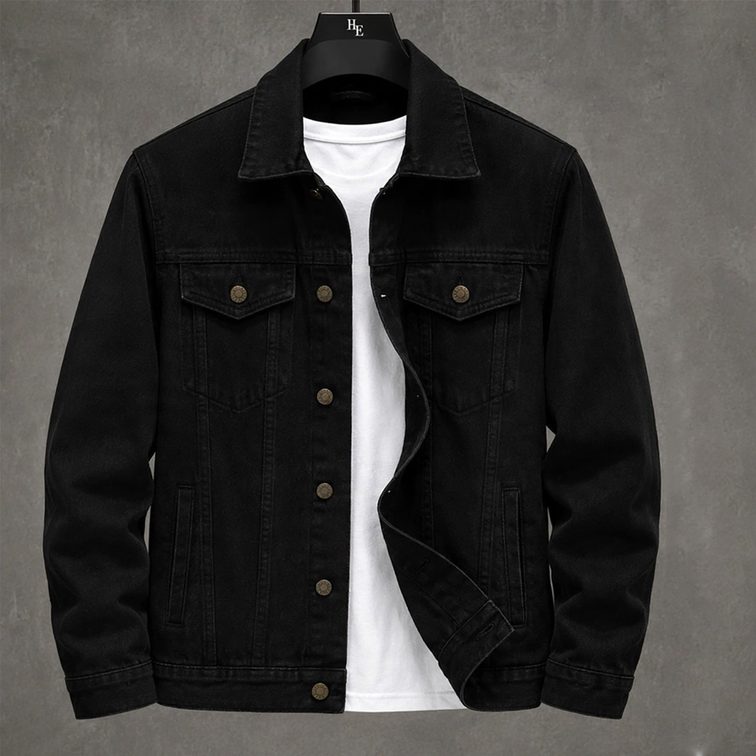 Image of lahaba Men Solid Denim Jacket